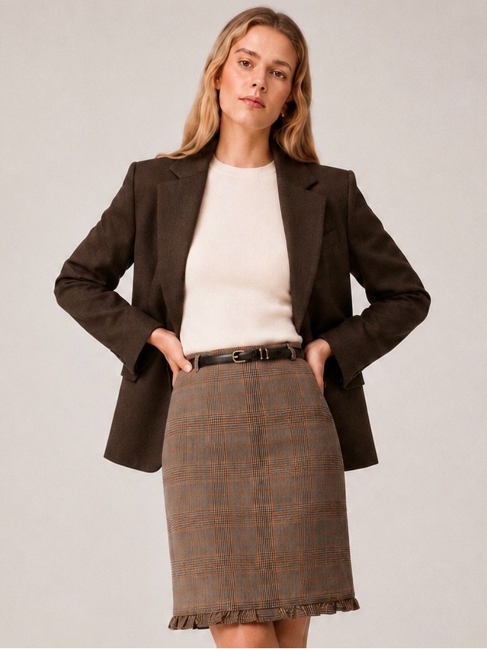 NWOT 100% Wool J.Crew Ruffle Trim Glen Plaid Pencil Skirt 00